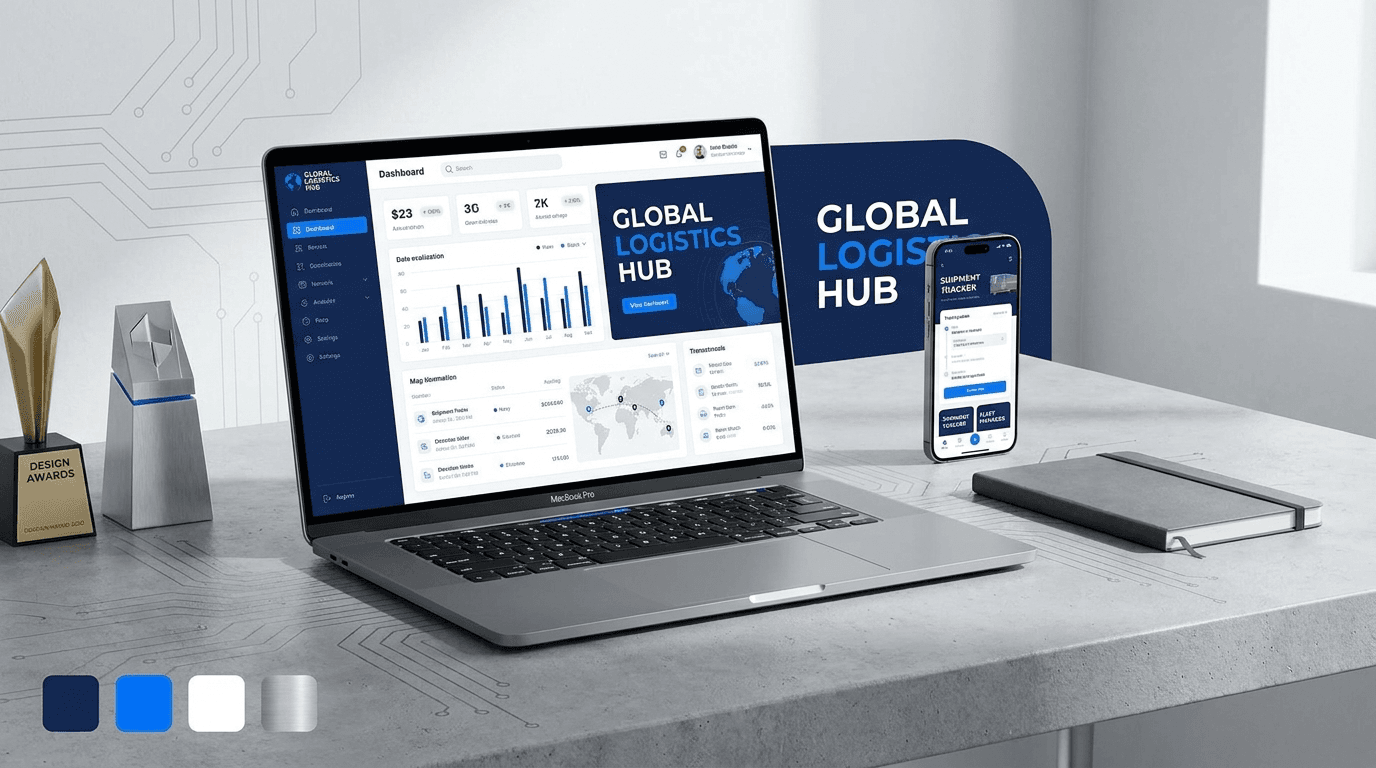 Dashboard dan aplikasi mobile Global Logistics Hub untuk operasional Logisync.