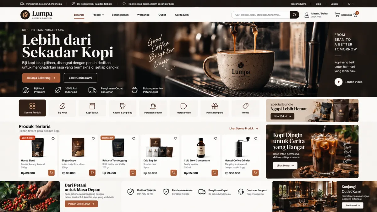 Konsep tampilan katalog dan belanja kopi Lumpa