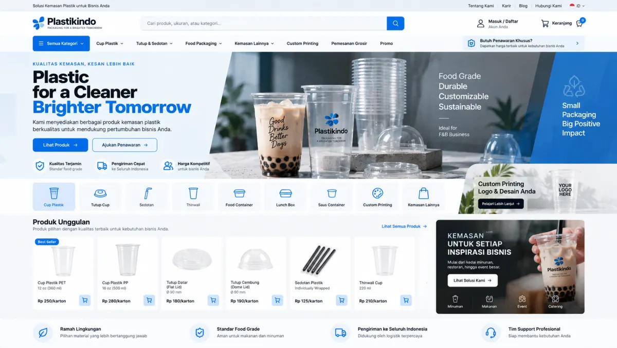 Konsep website Plastikindo untuk informasi produk kemasan